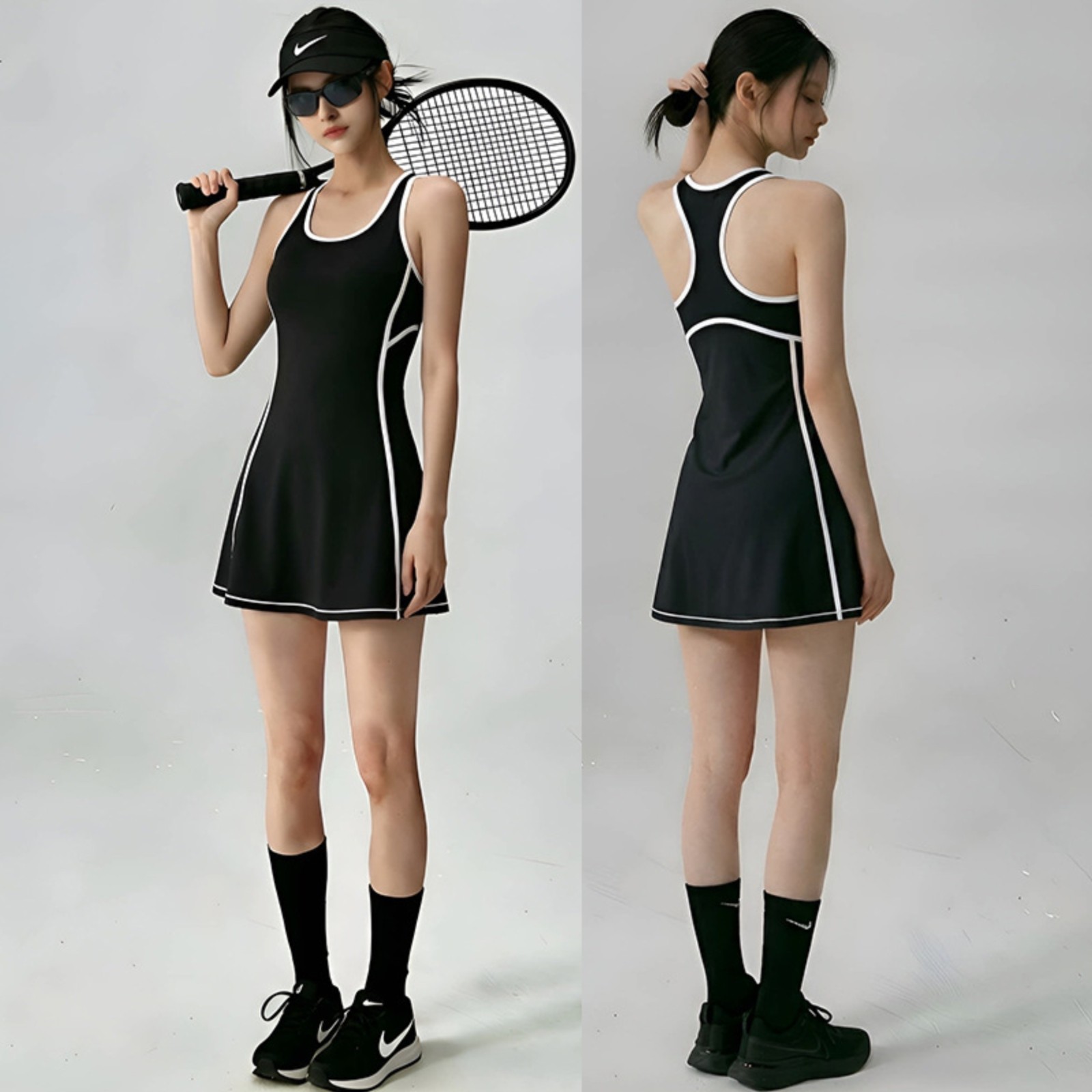 运动网球连衣裙女2026夏季新款带胸垫无袖背心修身收腰健身瑜伽服