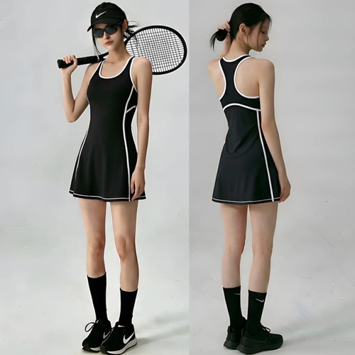 运动网球连衣裙女2026夏季新款带胸垫无袖背心修身收腰健身瑜伽服