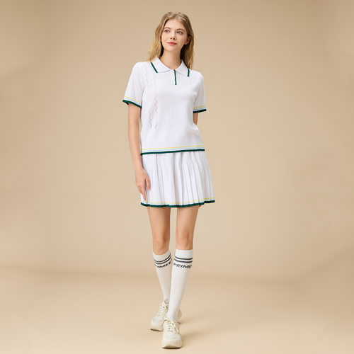 女士高尔夫羽毛球网球裙夏季polo领针织短袖运动瑜伽健身服两件套