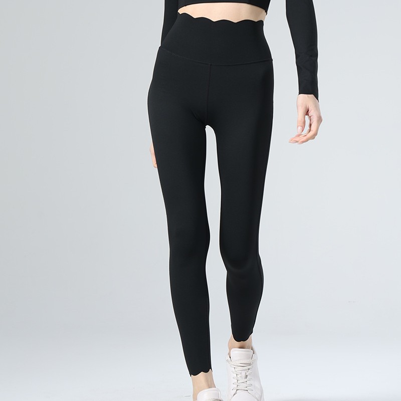 波浪花边瑜伽裤九分女裸感高腰提臀弹力紧身普拉提训练运动健身裤