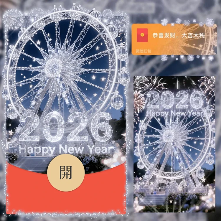 2026新年快乐摩天轮烟花微信红包封面新春祝福白色水晶烟花新版,商务/设计服务,平面广告设计,淘宝优惠券,粉丝福利购,淘宝优惠卷