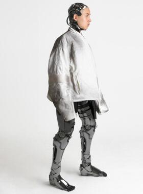 PIONEERS赛车服水洗做旧白色脏洗褶皱拼接外套dirtyfit风宽松夹克