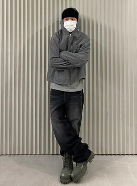 SolidHomme黑色水洗牛仔裤 直筒宽松版型91yxng同款 cleanfit风格