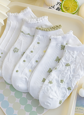 花边袜子女短袜夏季薄款棉袜浅口日系可爱船袜森系白色袜ins潮