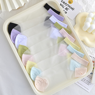 袜子女夏季 浅口短袜水晶玻璃丝袜棉袜低帮纯色网红学生袜 薄款