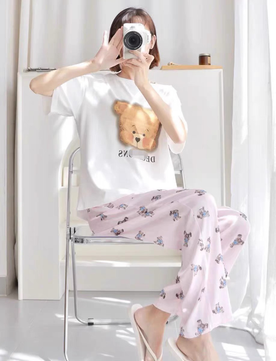 女款家居服短袖冰丝裤t恤长裙三件套～