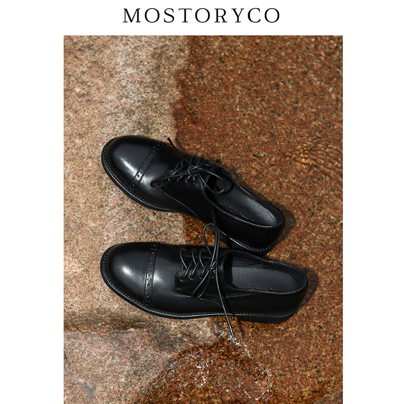 英伦风粗跟系带乐福鞋