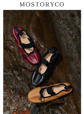 Mostoryco| 糯糯GR羊软皮软底平底芭蕾鞋女蝴蝶结圆头奶奶鞋单鞋