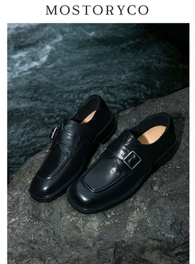 Mostoryco|雾蜡擦色英伦皮带扣小皮鞋通勤一脚蹬厚底单鞋乐福鞋女