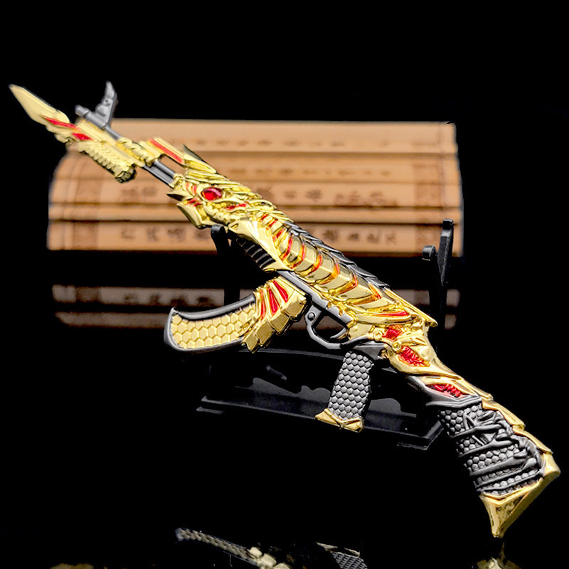 穿越周边 王者之翼AK黑武士合金武器模型弹匣可拆卸21cm金属摆件
