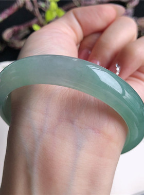 12月新品 天然翡翠57圈口冰糯种满色芙蓉绿正圈手镯正品2H21126