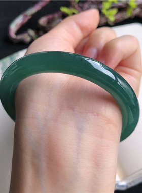 11月新品 天然翡翠56圈口冰糯种老蓝水圆条手镯女款正品46HY90420