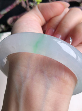 12月新品 天然翡翠58圈口冰糯种水润金丝阳绿花正圈手镯4U31128