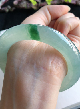 11月新品 天然翡翠56圈口冰种冰晴水底飘花圆条手镯正品3E21117