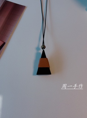 原创手作天然黑檀木真牛皮长款项链新中式民族古风简约高端毛衣链