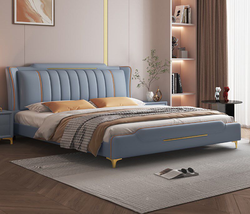 富创现代简约新款大气免洗皮艺床小户型1.5米双人床储物主卧皮床