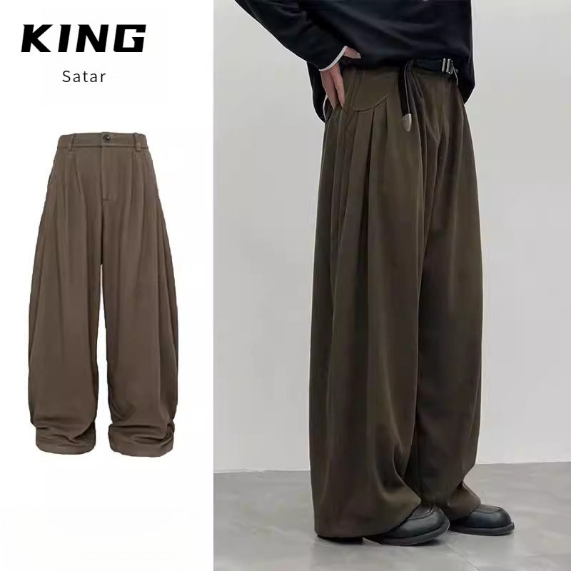 美式复古cleanfit美拉德咖色阔腿裤男垂感休闲裤百搭宽松弯刀裤子,男装,休闲裤,淘宝优惠券,粉丝福利购,淘宝优惠卷