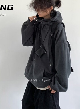 美式潮牌落肩一体绒连帽卫衣男2023秋季新款长袖T恤衫