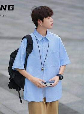 2026复古衬衫男夏装港风学生宽松小众设计感趣味新款男装上衣外穿