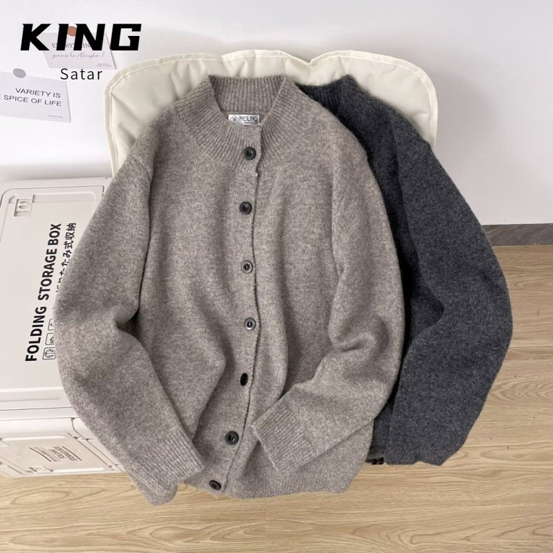 2024秋冬新款开衫毛衣美式复古休闲慵懒风V领针织衫男纯色外套