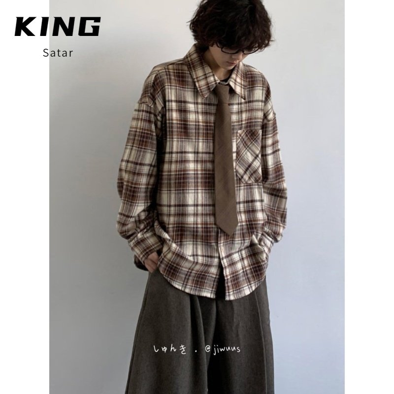 磨毛格子衬衫女长袖秋季2025新款复古港风宽松设计感时尚百搭外套