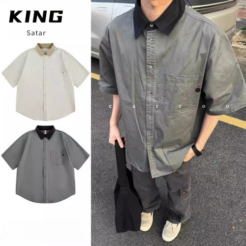 美式复古撞色宽松工装翻