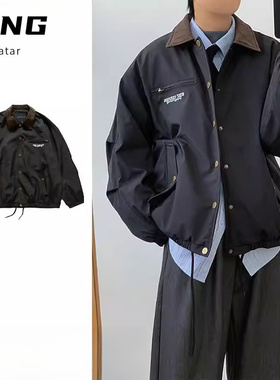 日系猎户风夹克外套复中秋冬季古刺绣性风翻领休闲百搭工装外套男