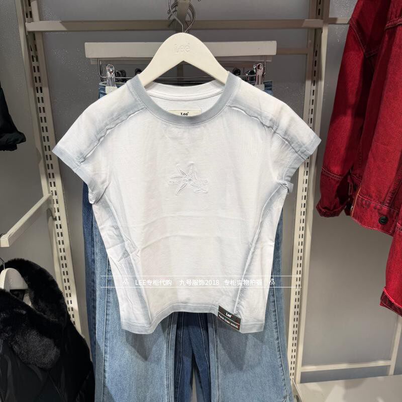 Lee正品2026新款女士刺绣圆领做旧短袖T恤LWT012600211000-K14000
