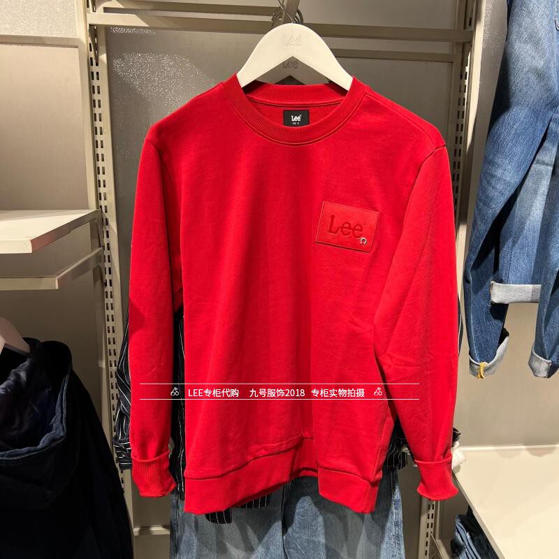 Lee正品 2026款男士logo皮牌圆领红色卫衣LMT011859207728-A09719