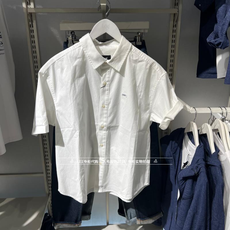 Lee翻领男士白色短袖衬衫
