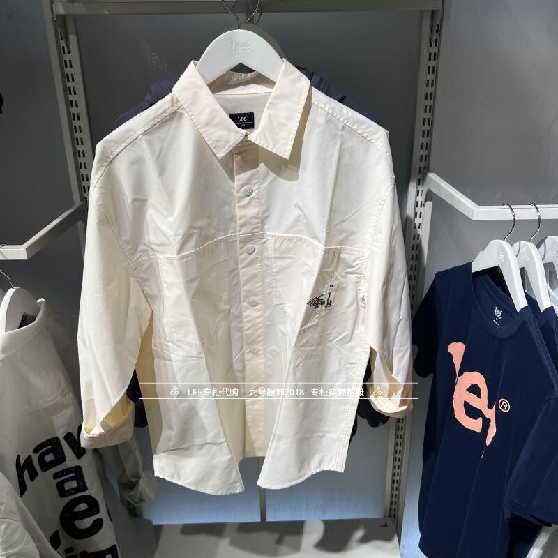 Lee专柜正品2024款男士米白刺绣长袖衬衫 LMT009542204595-A00005