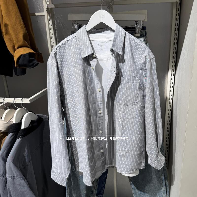 Lee正品 2026款男士logo绣标条纹休闲衬衫LMT011946211025-A07958