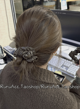 老钱风棕古绿色大肠发圈小号韩国复古擦色丸子头发绳马尾辫扎头绳