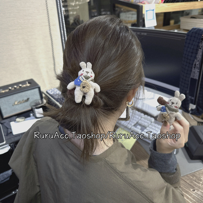 森系可爱花朵小兔子毛线发圈头绳