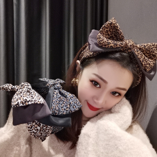 宽边棉麻豹纹头箍网红发卡压发头窟 甜美大蝴蝶结发箍韩国同款 包邮