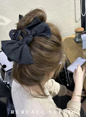 RURU显发量超百搭黑色蝴蝶结抓夹大号后脑勺盘发夹韩国鲨鱼夹头饰