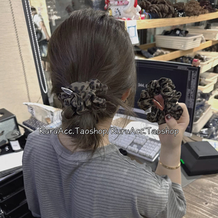 小众复古豹纹大肠发圈小版发量少丸子头发绳韩国新款马尾扎发头绳