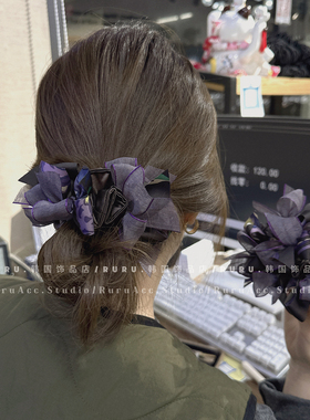 RURU高级温柔紫咖色碎花编织蝴蝶结发圈显发量马尾丸子头发绳头绳
