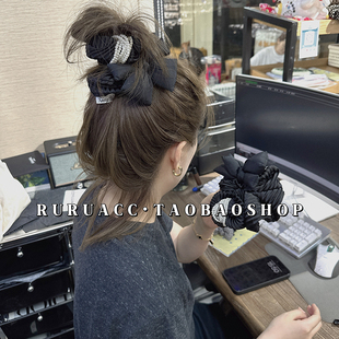 高级感风琴褶黑色充棉蝴蝶结大肠发圈显发量多丸子头发绳韩国头绳