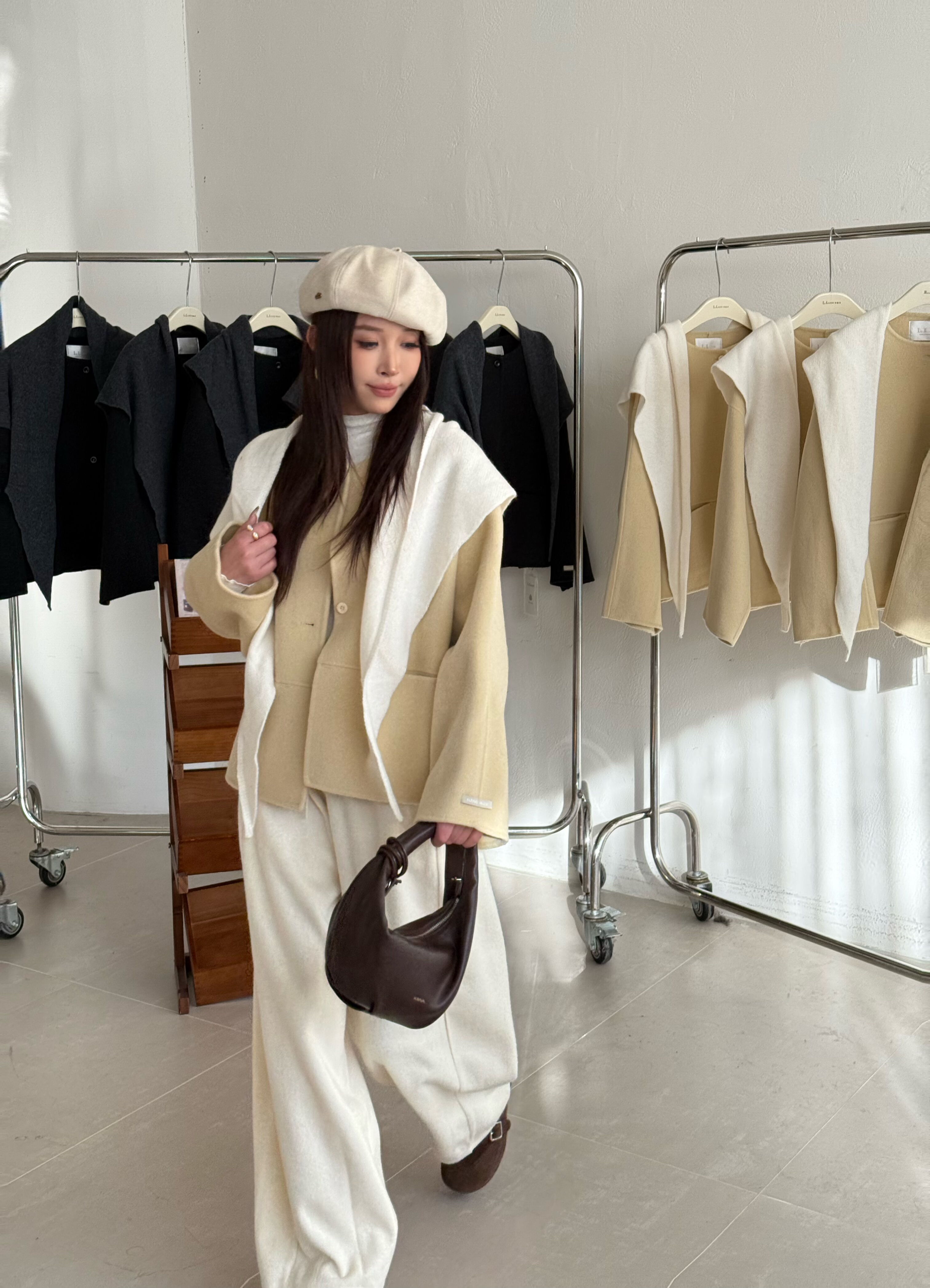 2025新款冬季自带披肩双面羊毛外套小个子宽松双面大衣女