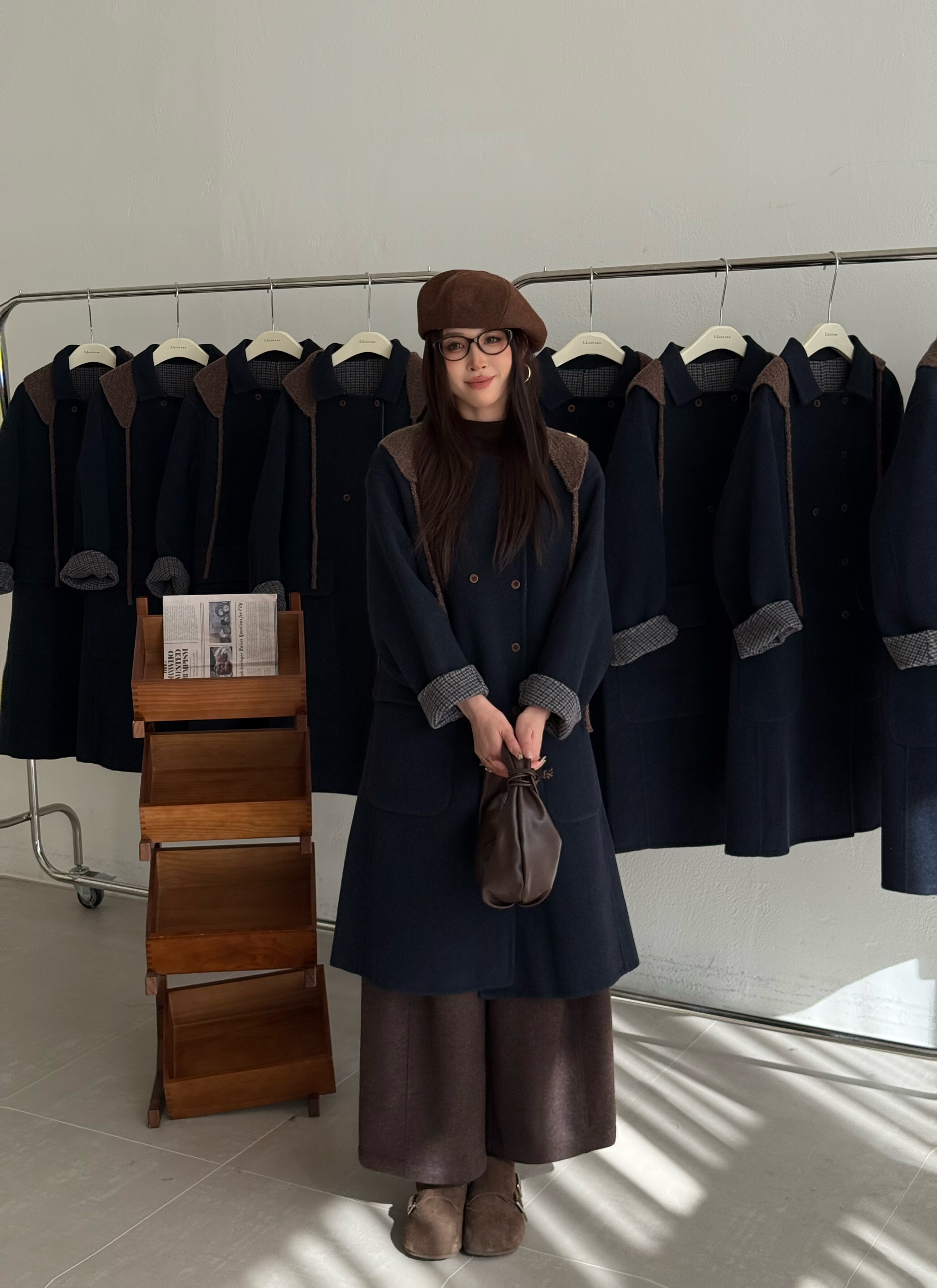 洛俪金2025冬季双面羊绒大衣女长款一排扣宽松显瘦羊毛外套