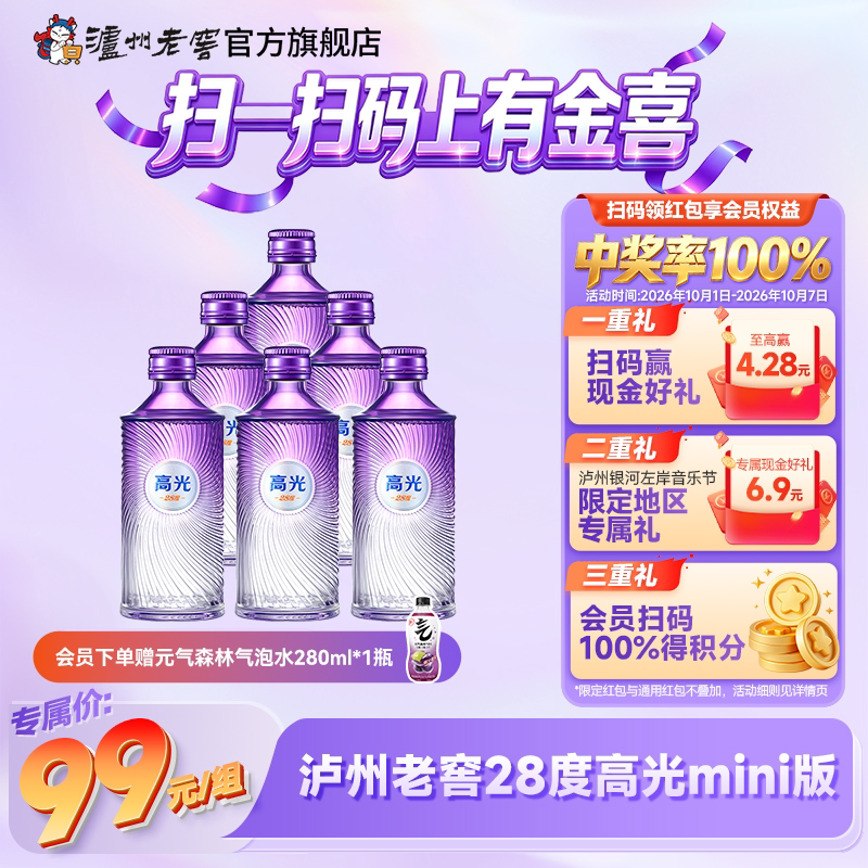 【新品尝鲜】泸州老窖28度高光mini版6支装(50ml*6)白酒
