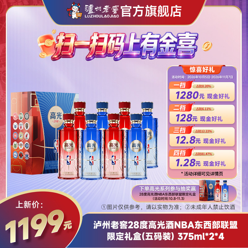 【新品】泸州老窖28度高光酒NBA东西部联盟限定礼盒375ml*2*4