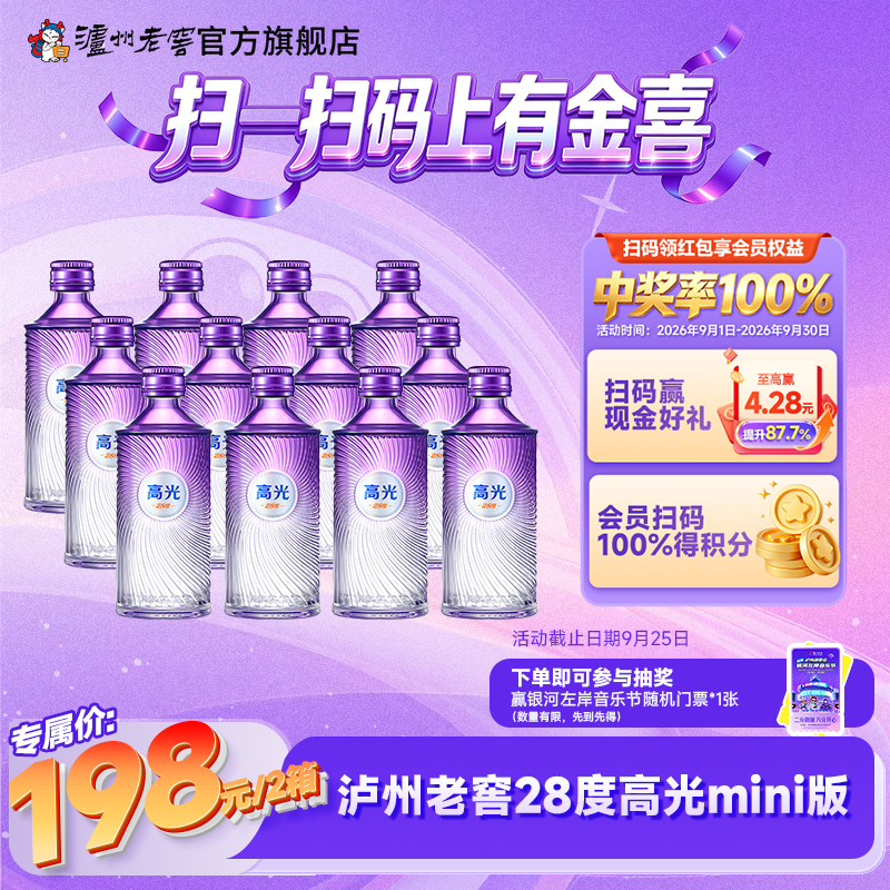【新品尝鲜】泸州老窖28度高光mini版12瓶装（50ml*6*2）白酒