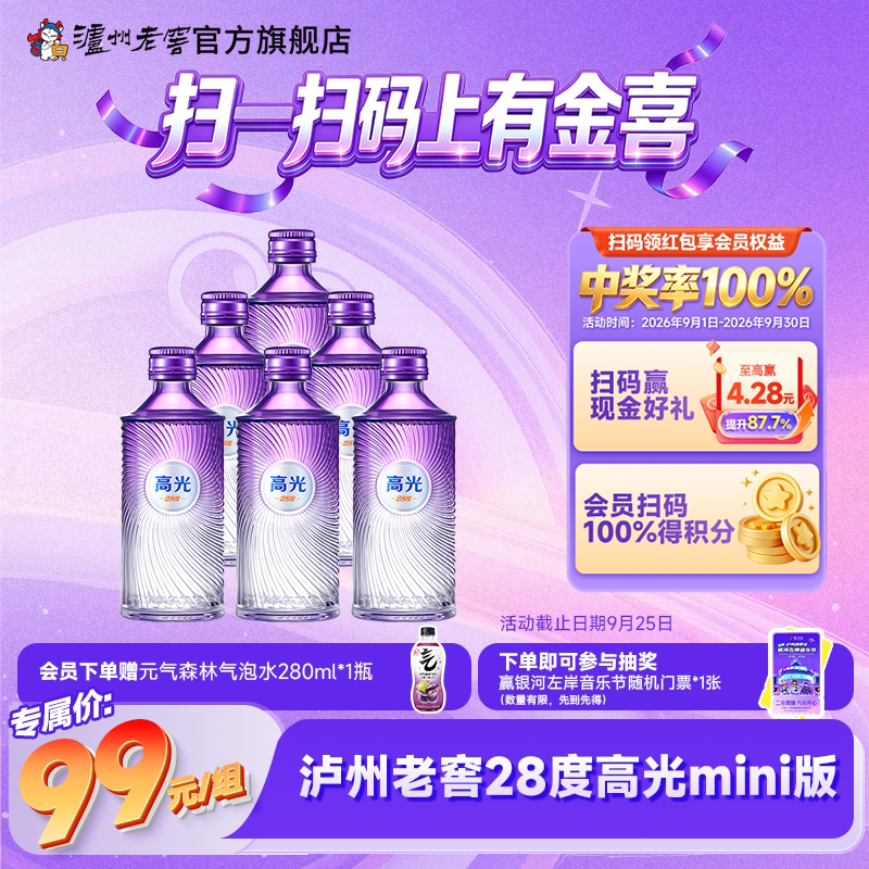 【新品尝鲜】泸州老窖28度高光mini版6支装（50ml*6）白酒