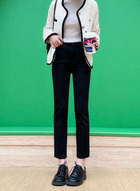 小直筒裤女九分2025秋冬新款高腰显瘦厚款薄绒休闲百搭烟管西装裤
