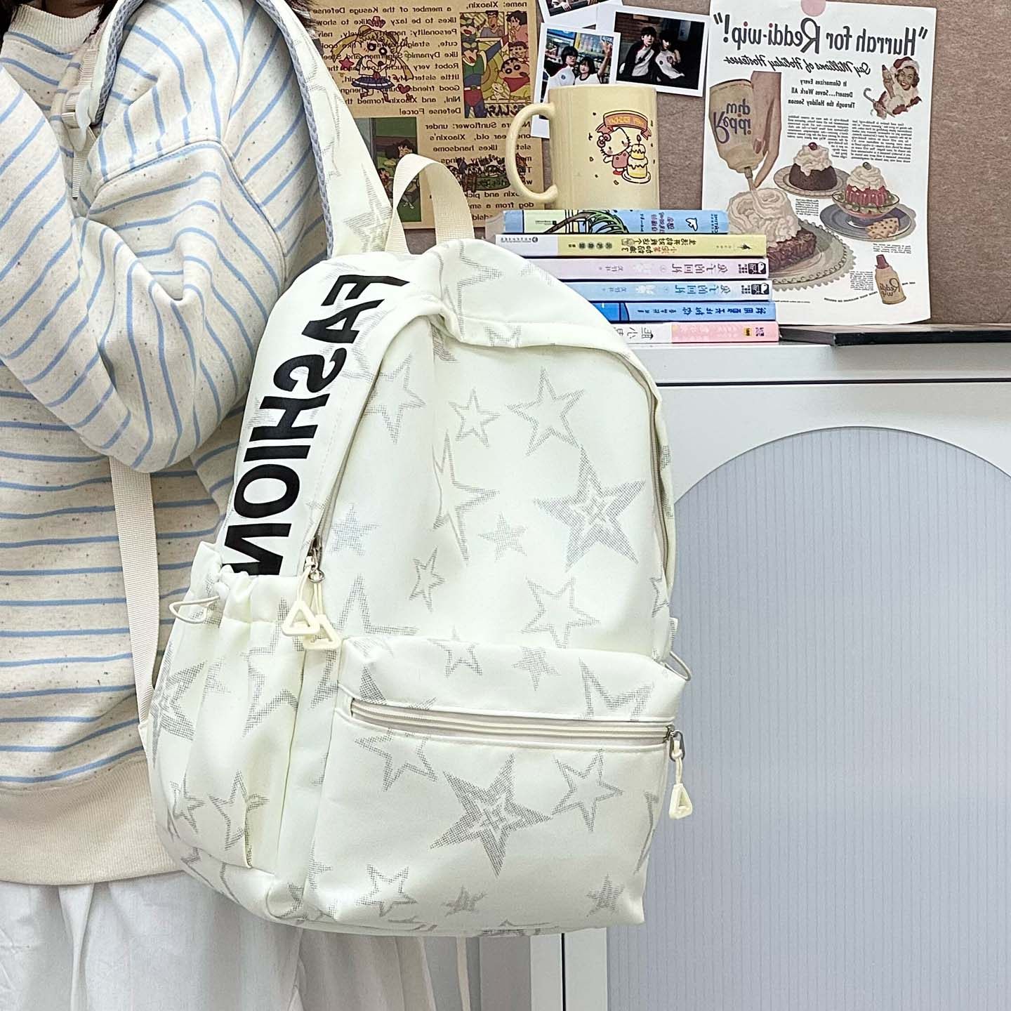 2026时尚反光印花星星初高中学生书包背包大容量潮流通用双肩包女,箱包皮具/热销女包/男包,双肩背包,淘宝优惠券,粉丝福利购,淘宝优惠卷