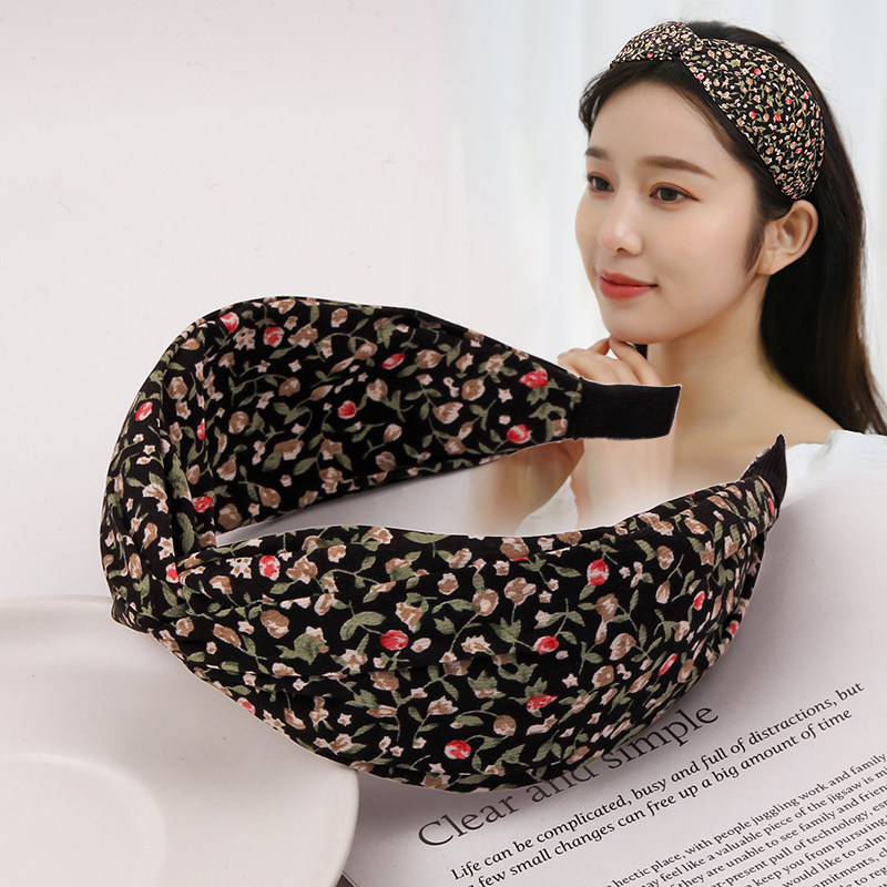 韩国网红同款时尚印花打结交叉发箍女宽边显瘦压发发卡头饰头箍潮