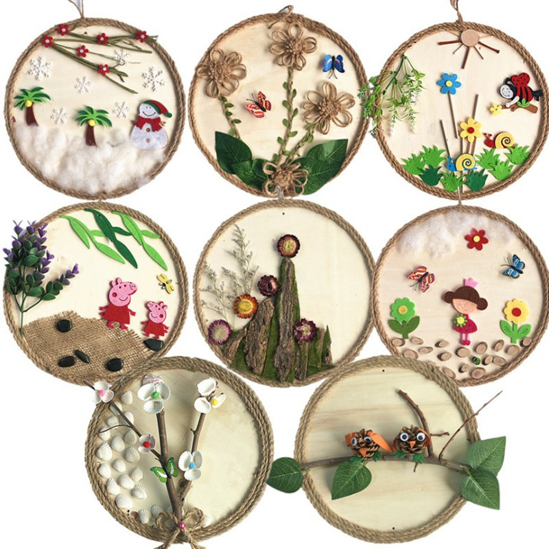 圆木片树枝画手工diy木艺创意画