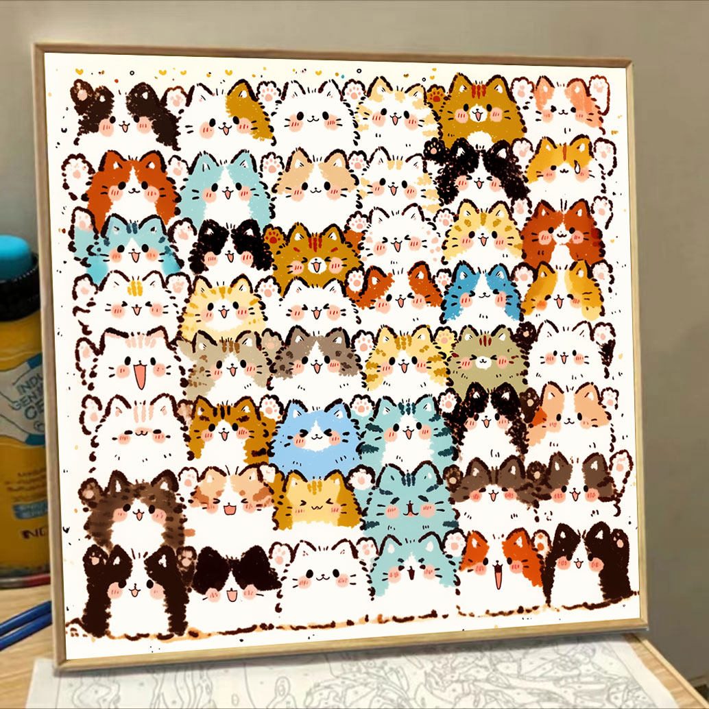 卡通猫咪新款钻石画INS高颜值钻石绣手工DIY圆钻满钻手工点贴钻